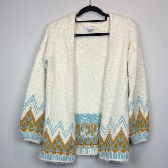 Shrinking Violet Ivory Cardigan with Sky and Mustard Patterns - Picture 2 of 11
